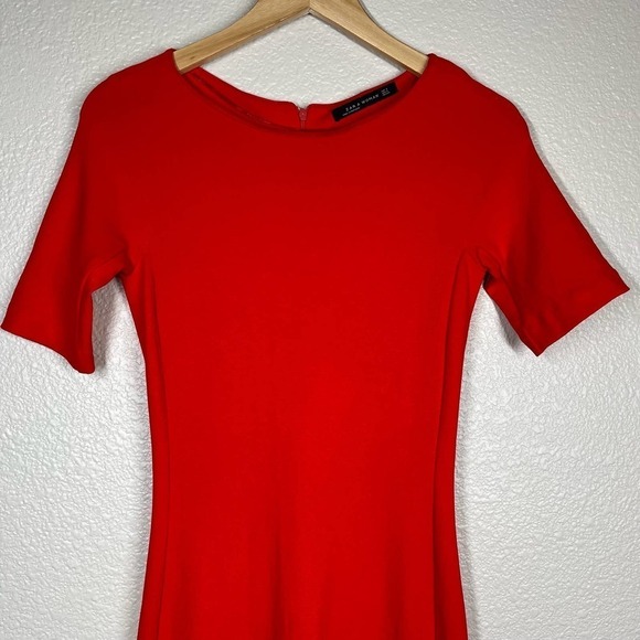Zara Midi Dress Bodycon Red Stretch Women’s Size Small - Picture 3 of 9